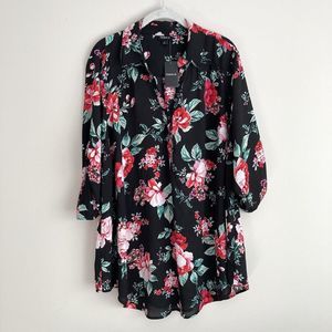 Torrid Womens Plus Floral Black Georgette Pullover 3/4 Sleeve Blouse Size 2